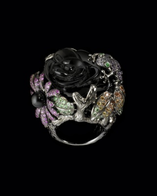 Onyx Diamond Flower Ring