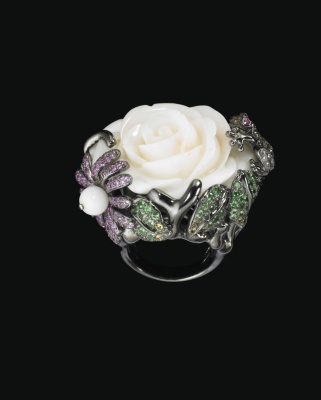 Jasper Diamond Flower Ring