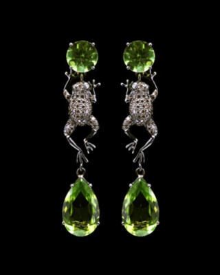 Peridot Drop Frog Earrings - Lydia Courteille Collection - CoutureLab.com