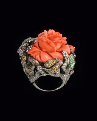 Coral Diamond Flower Ring
