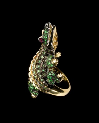 Green Garnet Crocodile Ring