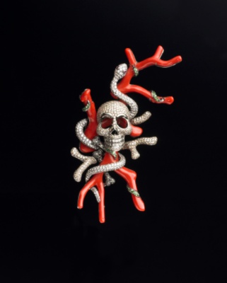 Diamond Skull Brooch
