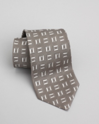 Silver Geometric Silk Tie